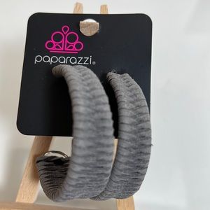 Paparazzi 2 inch Grey Woven Hoop Earrings